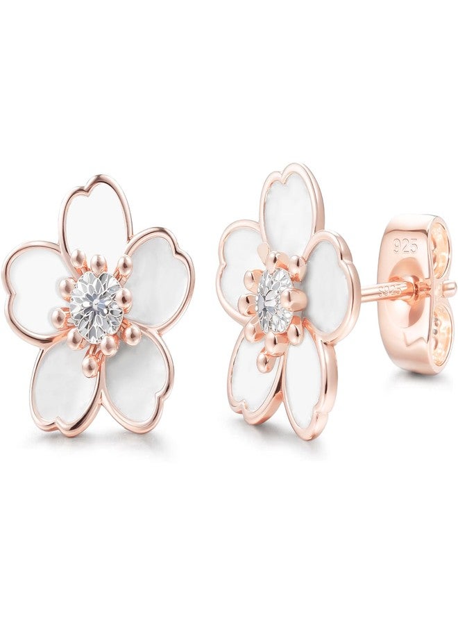 LYCBTC Pink Flower Earring for Women, Cute Plumeria Flower Earrings for Women, Cherry Blossom Daisy Rose Stud Earrings for Women 925 Sterling Silver - Image 1